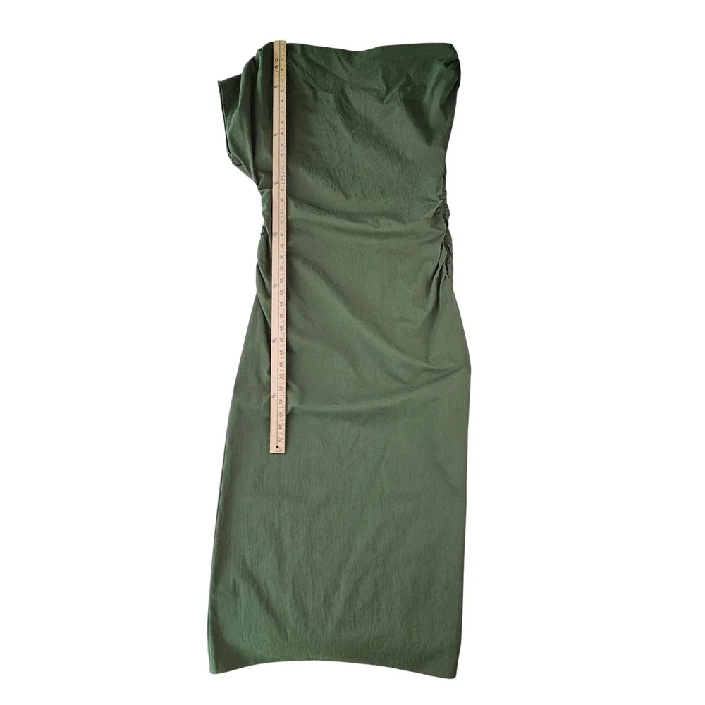 Abercrombie & Fitch Green Asymmetrical Ruched Maxi Dress Olive Large  NWT $110
